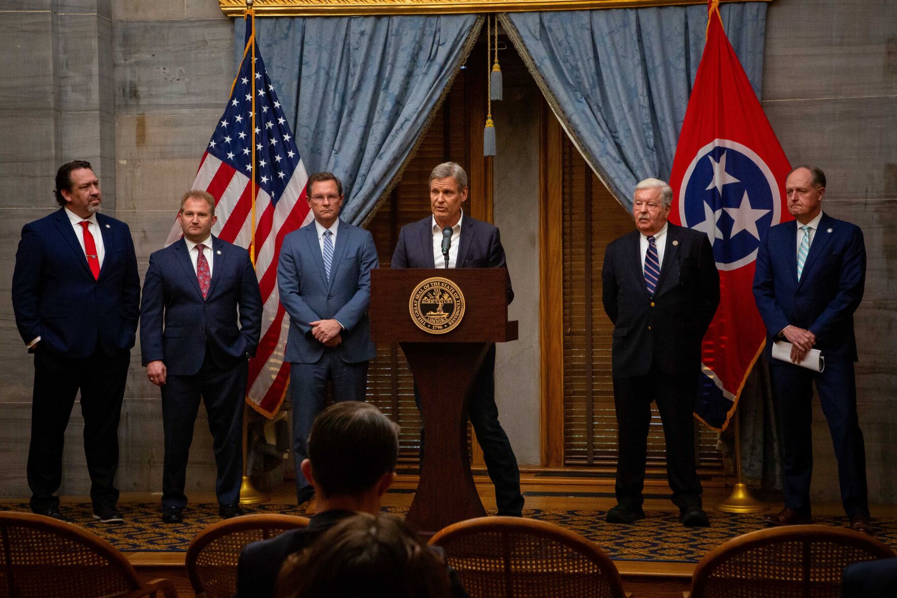 Republican leaders address reporters at the conclusion of the legislative session, April 22, 2025